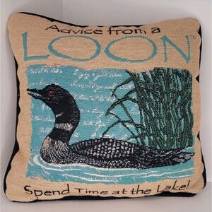 Tapestry Square Pillow Advice from a Loon True Nature Reversible 12.5in Outdoors